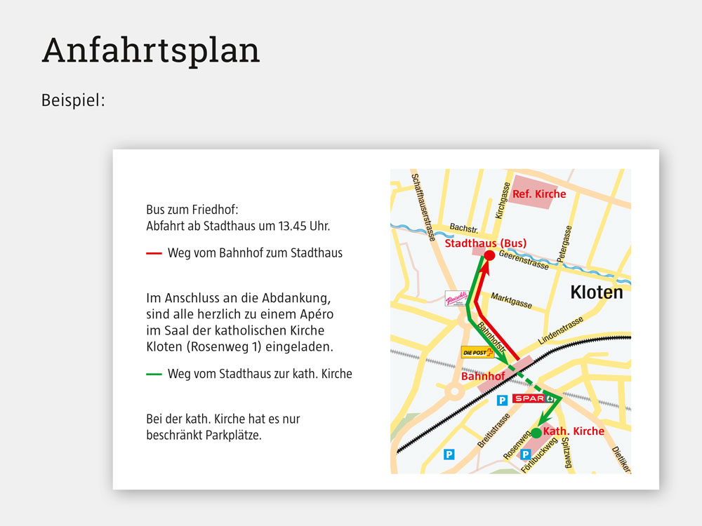 Muster eines Anfahrtsplans zur Beisetzung und Abdankung